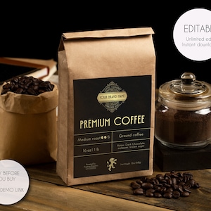 Modello modificabile di etichetta per bustine di caffè moderne (download digitale)