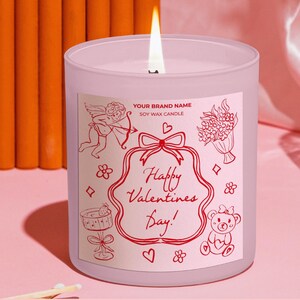 Modèle d'étiquette modifiable lunatique dessinés à la main de bougie, autocollant imprimable de bougie de Saint-Valentin, style ludique de griffonnage, téléchargement immédiat, V37