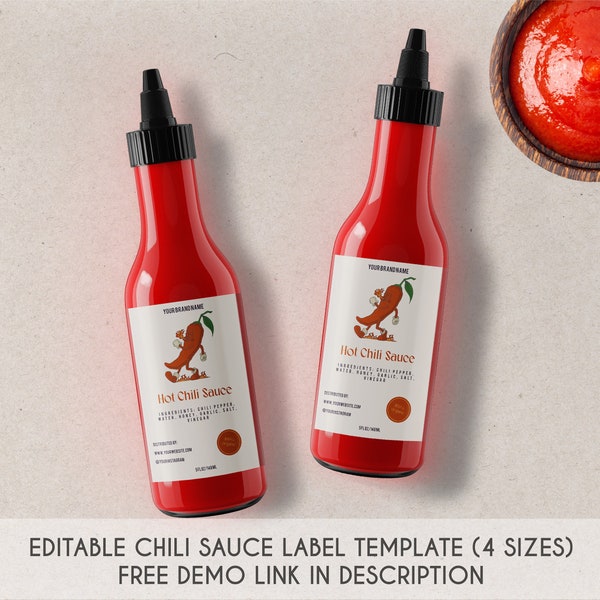 Editable Hot Chili Sauce Bottle Label Template, Modern Homemade Hot Chili Sauce Jar Label Template, Food Jar Sticker, Instant Download