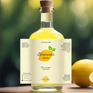 Luxury Limoncello Cream Bottle Label Template: DIY Printable (Digital Download)
