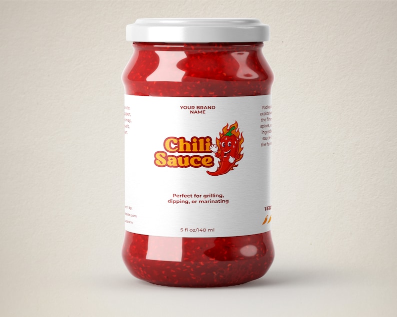 Editable Minimalist Hot Chili Sauce Bottle Label Template, Printable