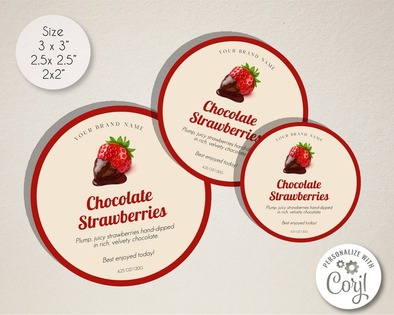 Editable Chocolate Strawberries Round Label Template, Printable Chocolate Dipped Strawberries ...