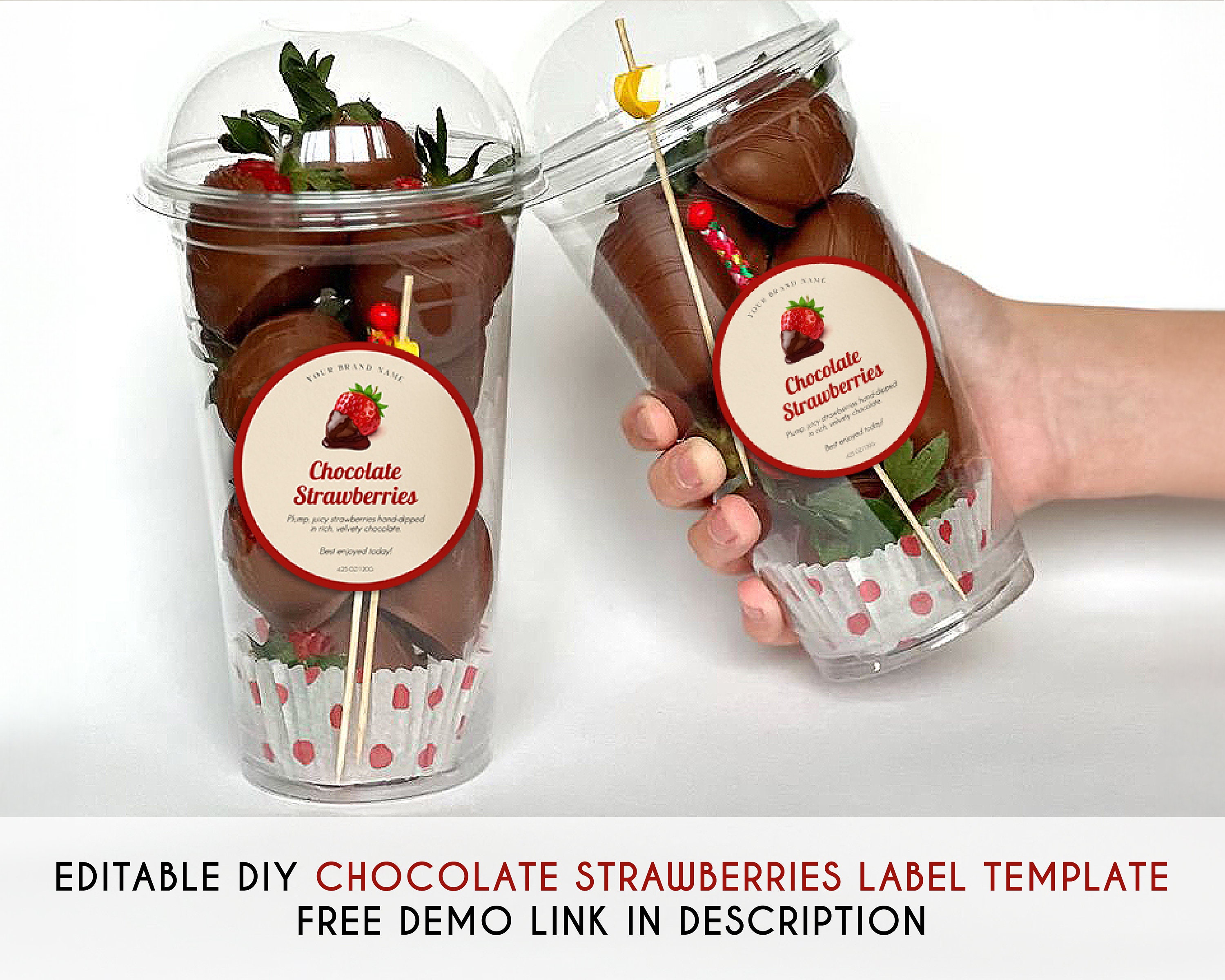 Editable Chocolate Strawberries Round Label Template, Printable Chocolate Dipped Strawberries ...