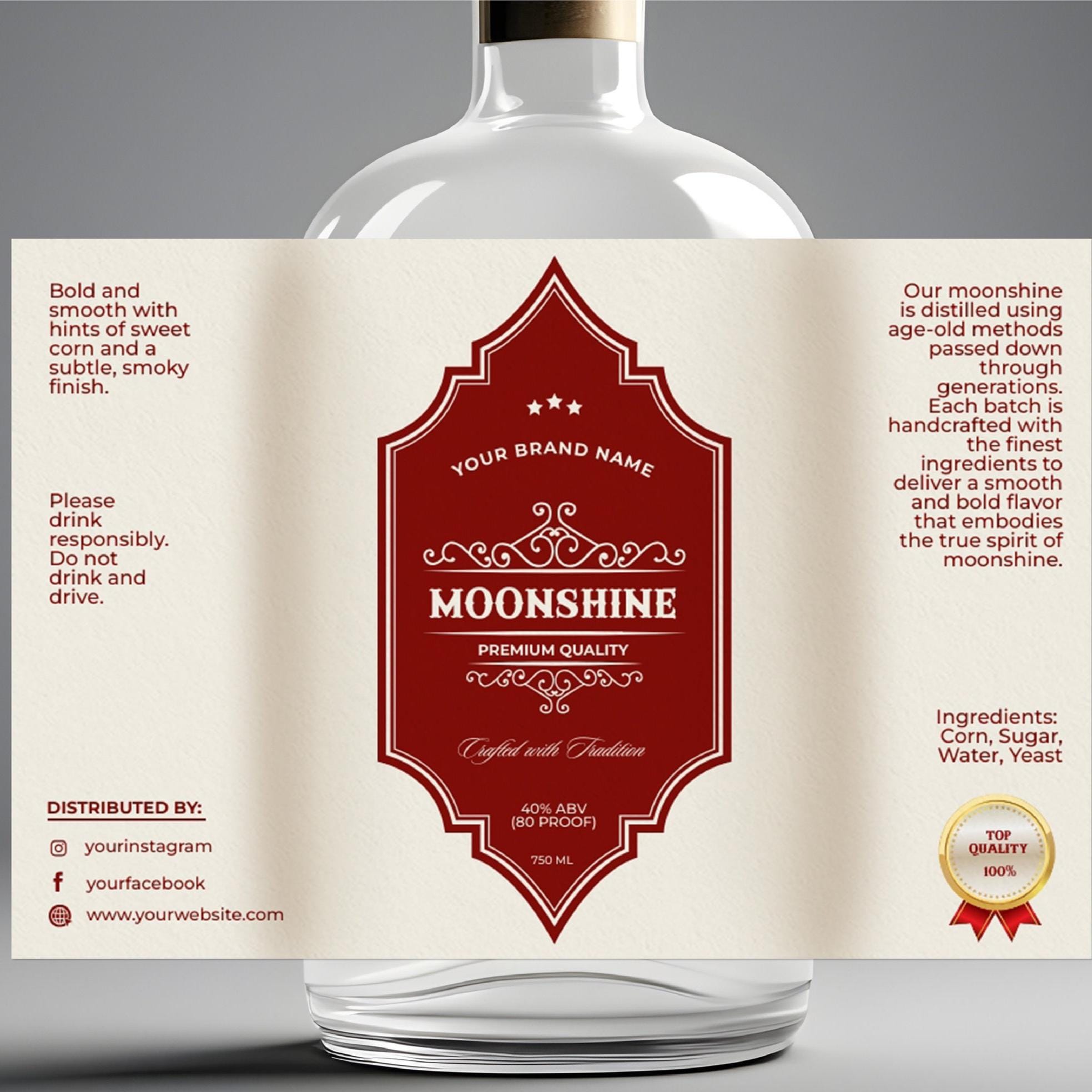 Editable Luxury Moonshine Label Template, Printable Homemade Moonshine Sticker, Custom Alcoholic Beverage Label, Instant Download V1