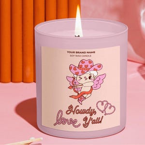 Bearbeitbare Cowboy Cupid Kerzenetikettenvorlage, druckbare Valentinstagskerzenaufkleber, benutzerdefinierte spielerische Kerzenetikett, sofortiger Download, V32
