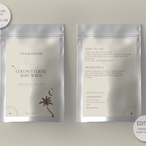 Minimalist Body Scrub Pouch Label Template: Doypack Design (Digital Download)