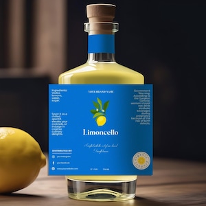 Luxury Limoncello Bottle Label Template: Custom Lemon Liqueur Sticker (Digital Download)