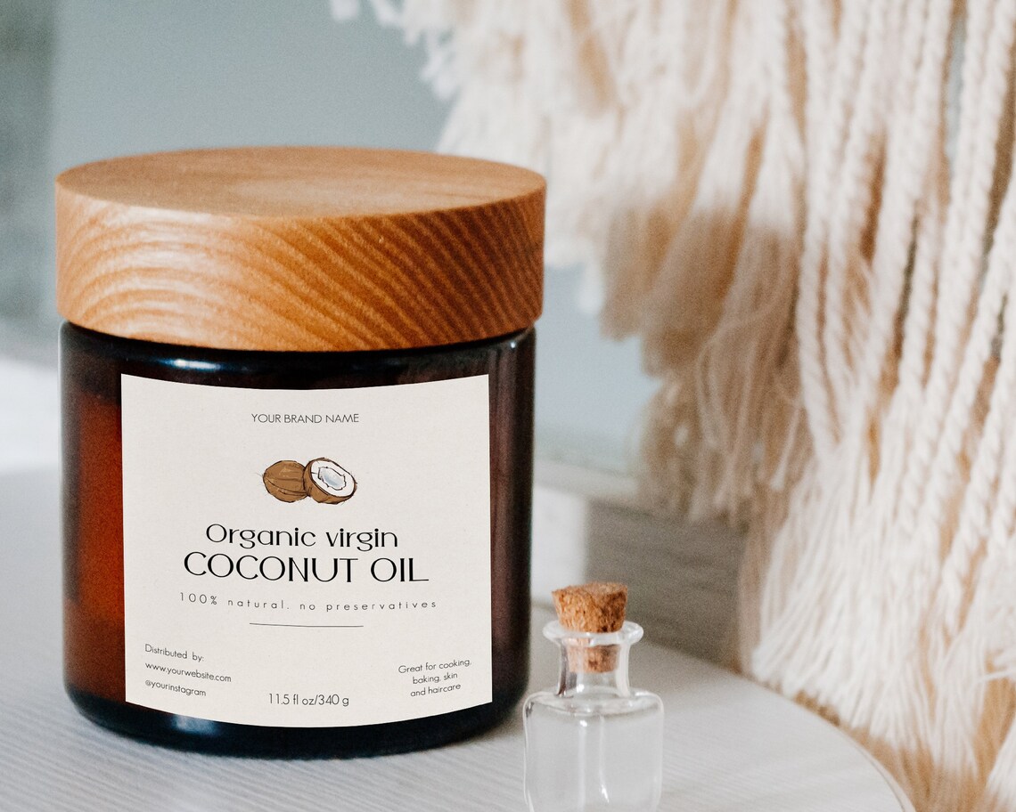 Editable Minimalist Coconut Oil Label Template, Printable Coconut Oil ...