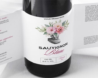 Editable Luxury Wine Bottle Label Template, Printable Antique Wrap Around Bottle Sticker, Custom Homemade Wine Label, Instant Download, V5