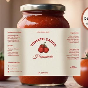Editable Luxury Tomato Sauce Jar Label Template, Printable Modern Homemade Tomato Paste Sticker, Custom Ketchup Label, Instant Download V2