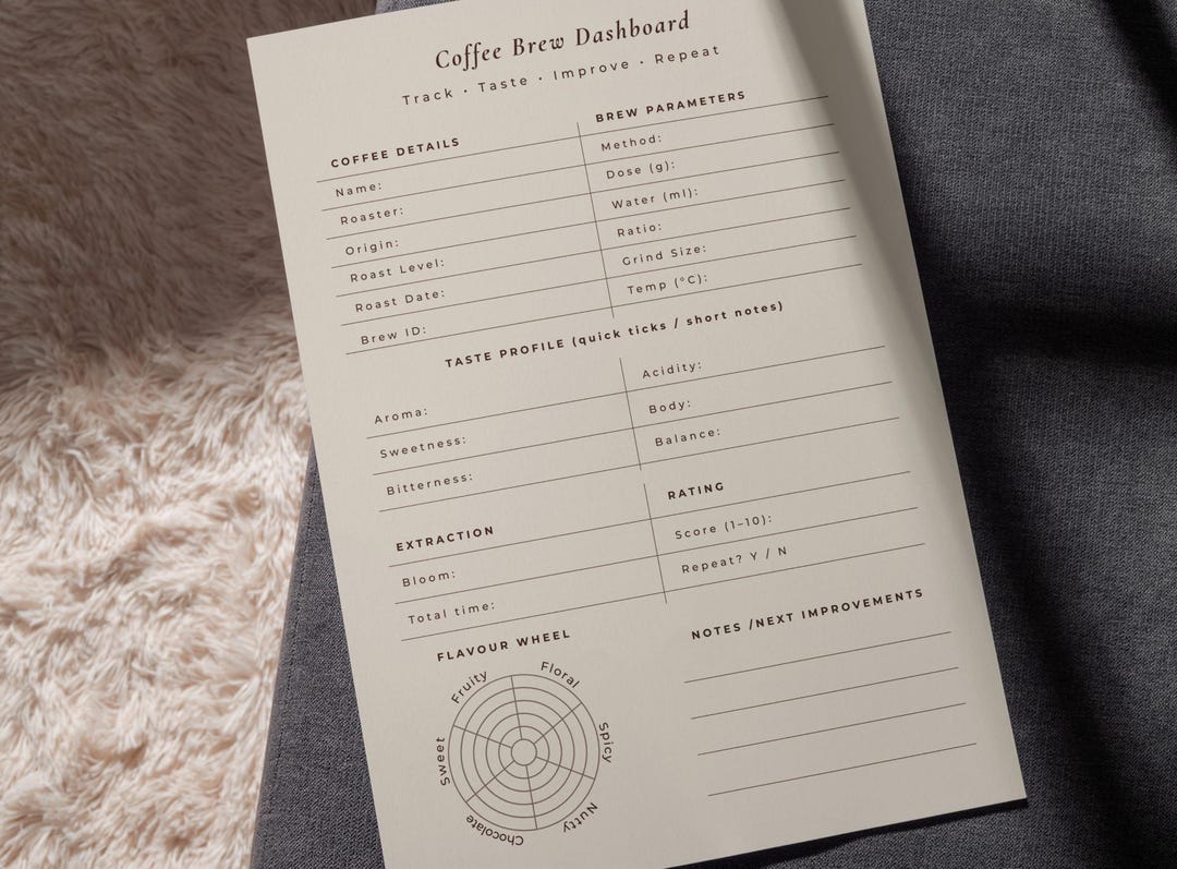 Barista Coffee Brew Log Printable | Specialty Coffee Tracker & Tasting ...