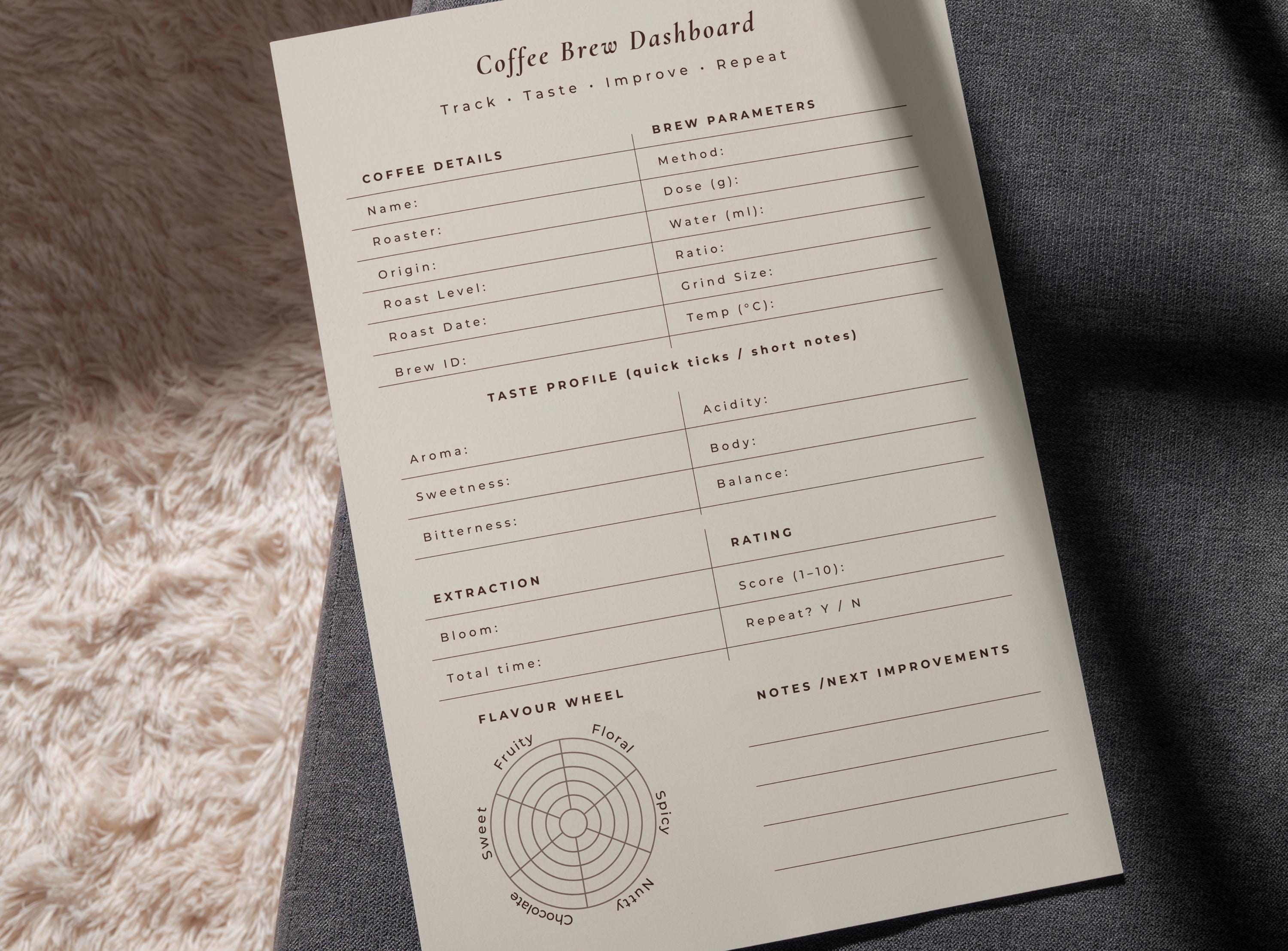 Coffee Register Example Barista Coffee Brew Log Printable | Specialty Coffee Tracker & Tasting ...