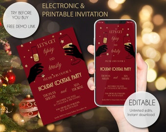 Christmas Cocktail Party Invitation, Adult Holiday Cocktail Party Electronic Invitation Template, New Year Party Invite, Instant download