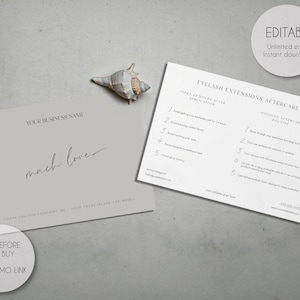 Editable Eyelash Extensions Aftercare Card Template: Minimalist Care Instructions (Digital Download)