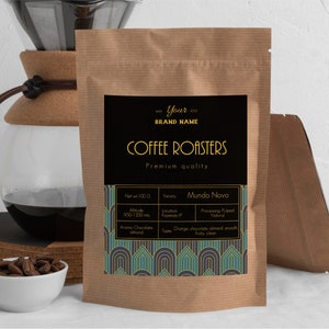 Plantilla de etiqueta moderna editable para bolsa de café, plantilla de etiqueta personalizable, etiqueta personalizada para bolsa de café, descarga instantánea V12