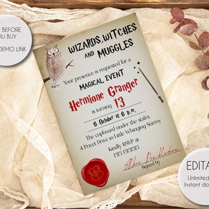 Editable and Printable Wizard Birthday Party Invitation Template, Harry ...