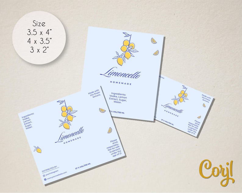 Editable Elegant Limoncello Bottle Label Template: Custom Lemon Liqueur ...