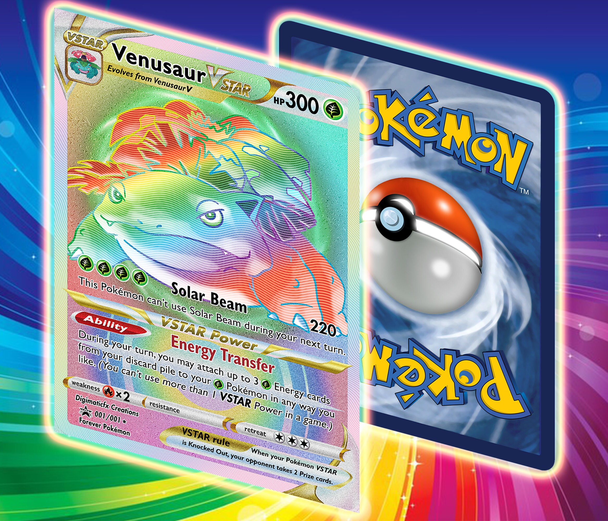 Custom/altered Pokémon // Venusaur VSTAR Rainbow Card // Full Etsy