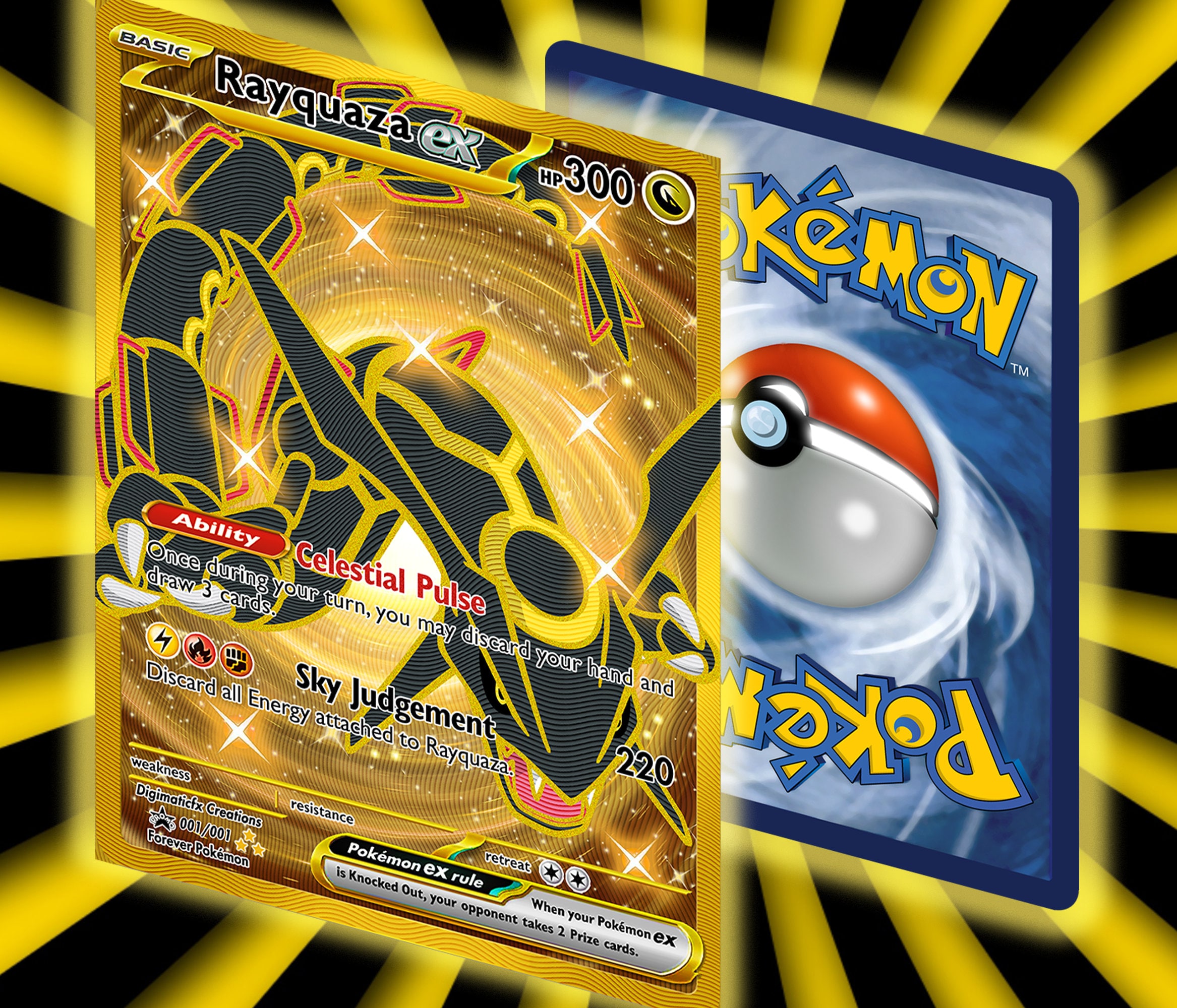 Shining Rayquaza Gold Holo Wotc Style Pokemon Art Card -  Israel