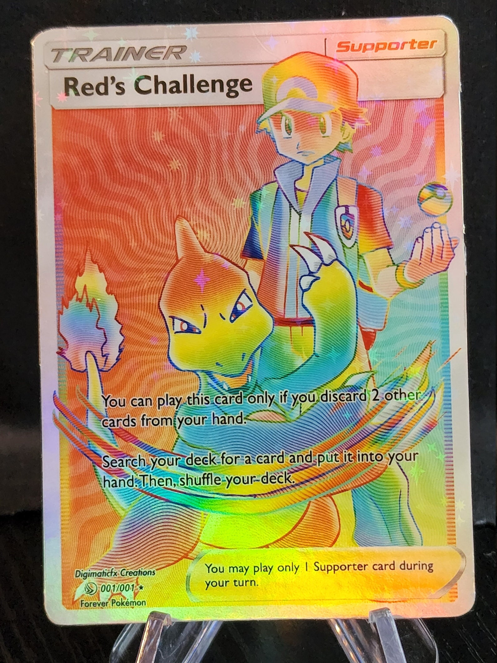 Custom/altered Pokémon // Red's Challenge Rainbow Card // Etsy