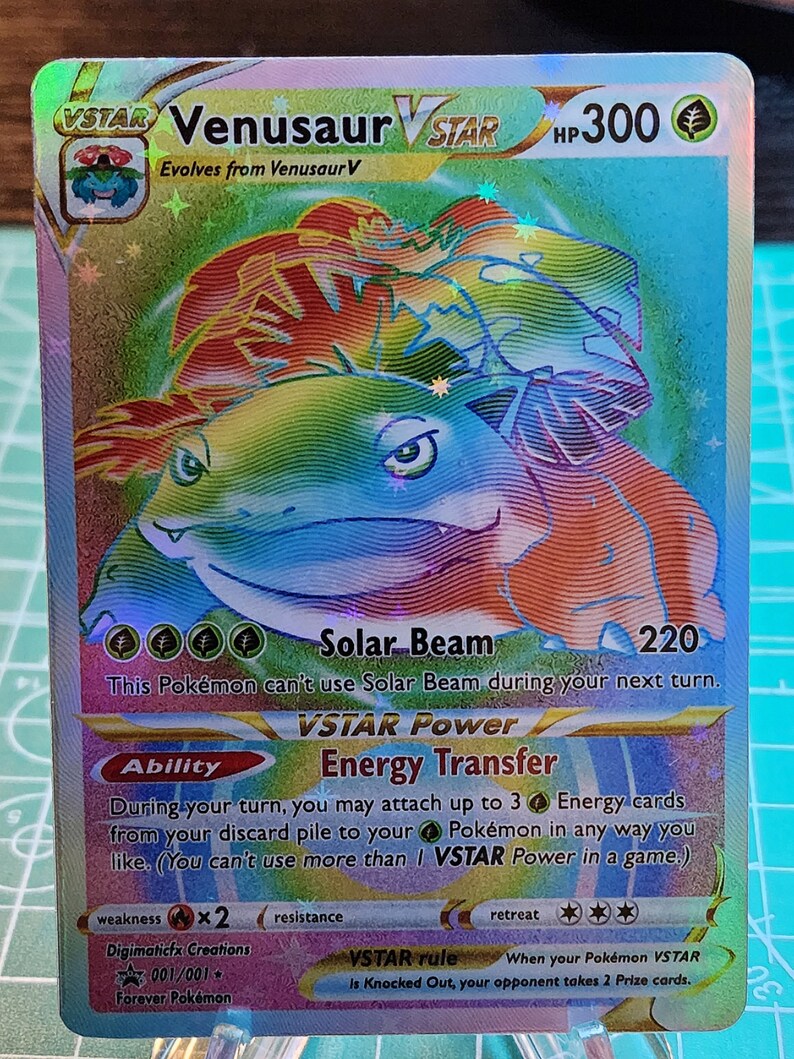 Custom/altered Pokémon // Venusaur VSTAR Rainbow Card // Full Etsy