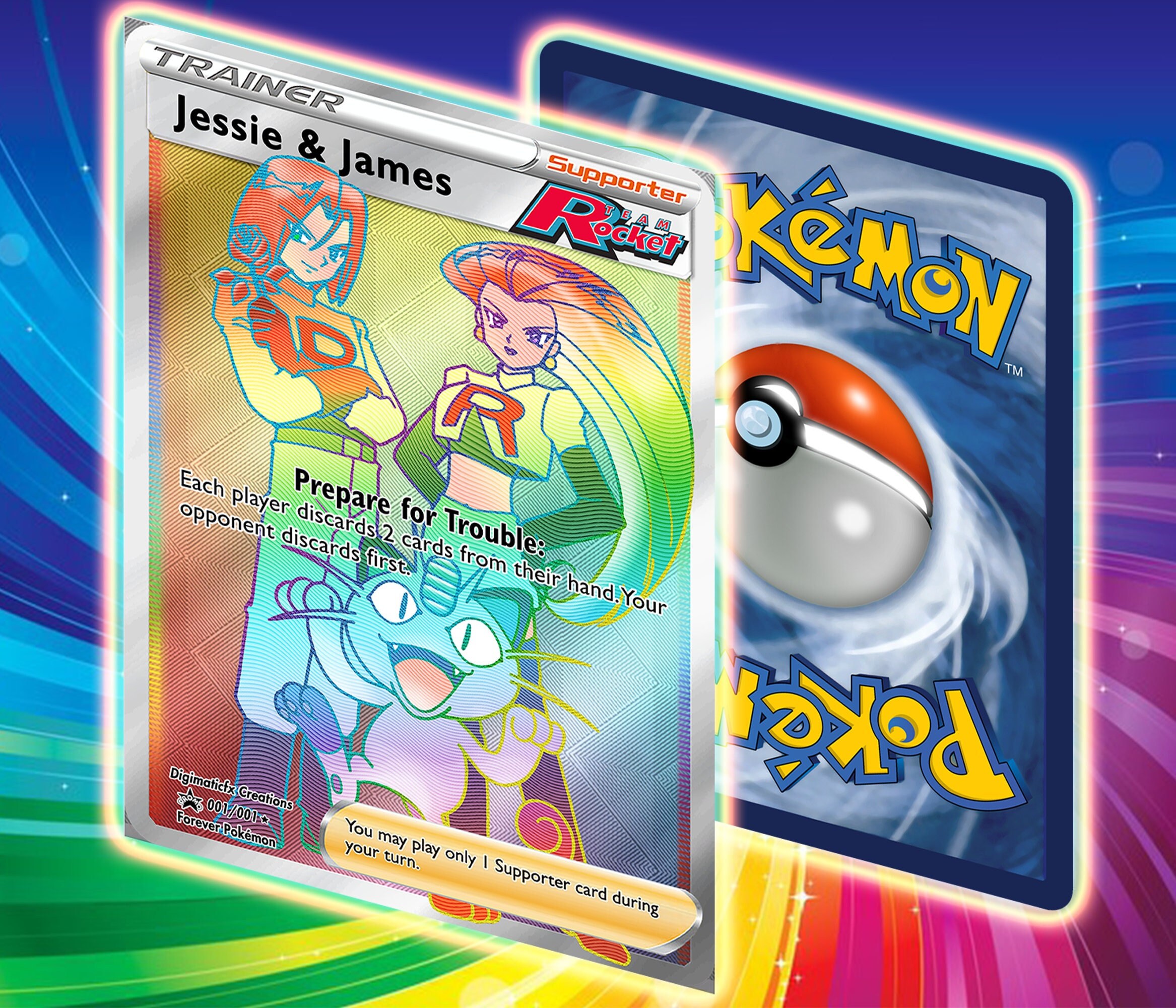 Custom/altered Pokémon // Team Rocket Rainbow Card // Full Art Etsy