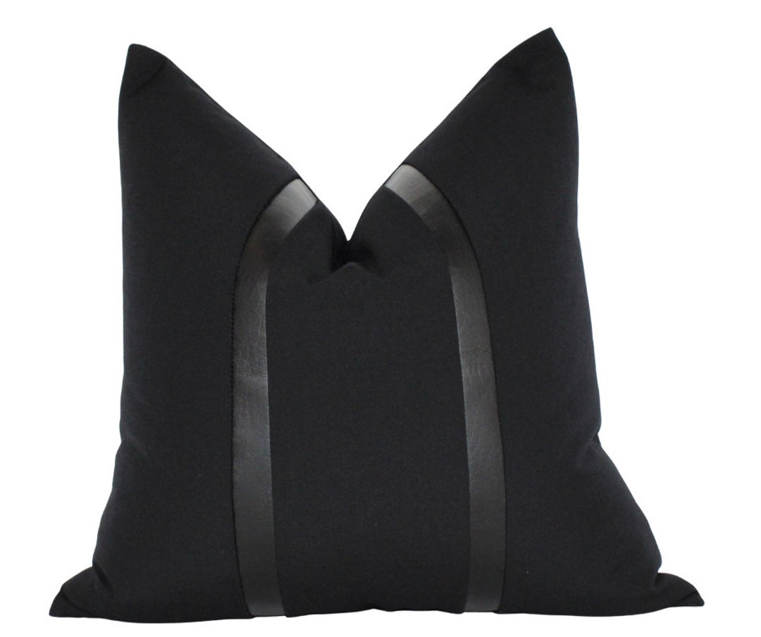 Adorable All in Black Pillow Cover Handwoven Pillow Cover Faux Leather