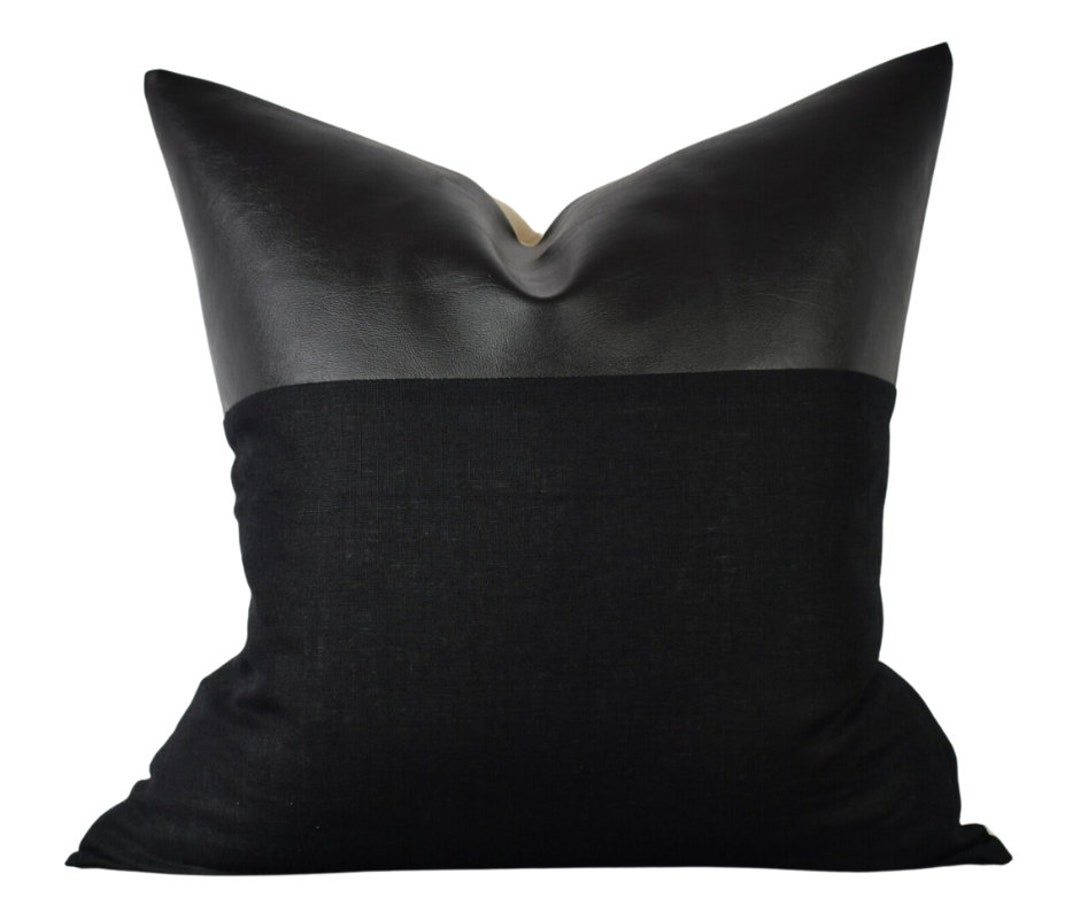 Black Faux Leather Pillow Cover Decor Pillow Cover Handwoven Pillows