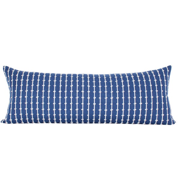 Navy Blue Extra Large Lumbar Pillow| Woven Lines Lumbar Pillow| vertical dobby stripe with loop-stitched