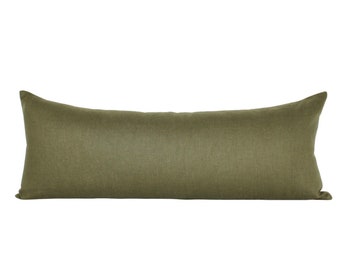 Moss Linen Extra Large Lumbar Cover Pillow|Decor Green Linen Lumbar Pillow| Cushion Lumbar Pillows| Handwoven Pillows