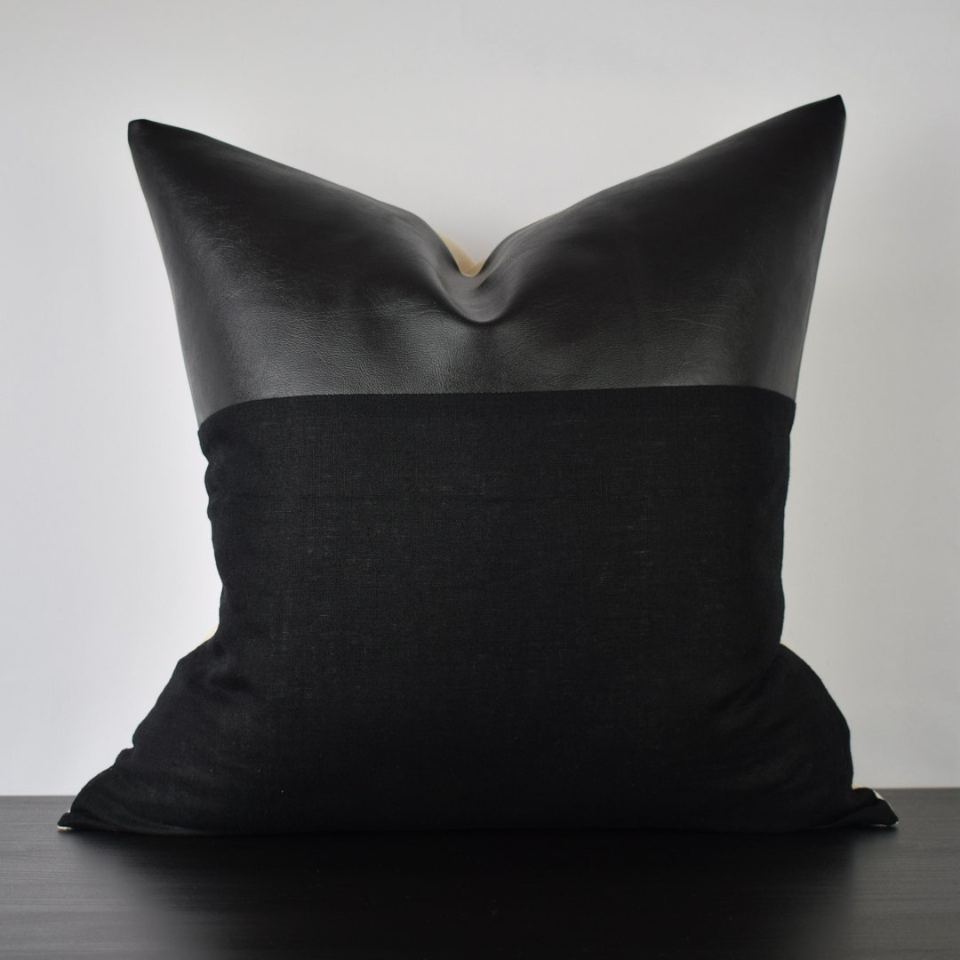 Black Faux Leather Pillow Cover Decor Pillow Cover Handwoven Etsy
