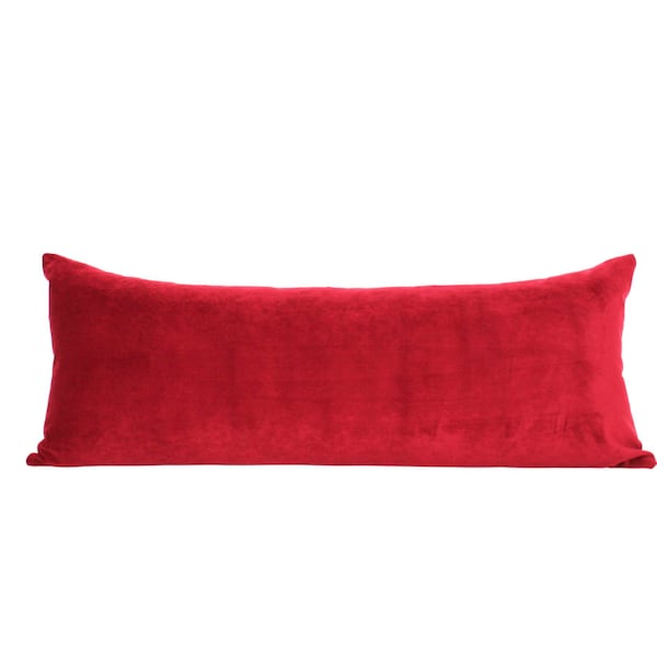 Red Velvet Extra Large Lumbar Cover Pillow|Luxury Cherry Red Velvet Cover Pillow| Custom Size Covers and Inserts| Handmade Pillows