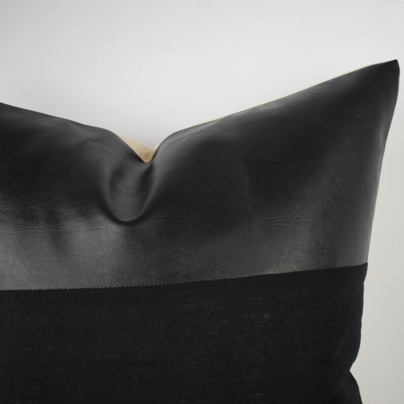 Black Faux Leather Pillow Cover Decor Pillow Cover Handwoven Etsy