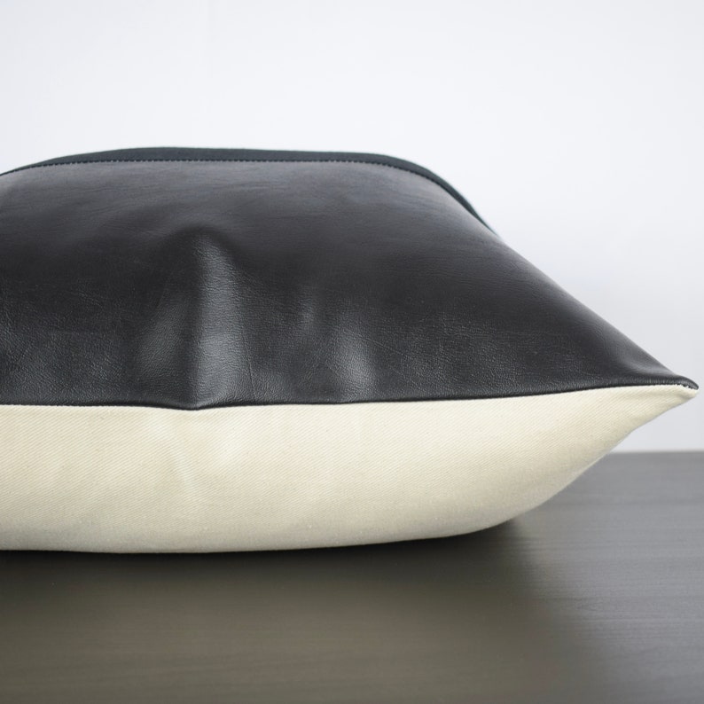 Black Faux Leather Pillow Cover Decor Pillow Cover Handwoven Etsy