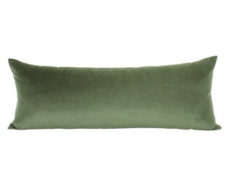 Green Velvet Extra Large Lumbar Pillow| Moss Green Velvet Extra Large Lumbar Cover Pillow| Custom Size Inserts are available