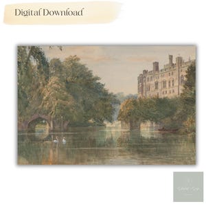 Pintura del castillo de Warwick l Descarga digital de pintura del castillo l Impresión del castillo l Pintura de Moody l Impresiones antiguas l Pintura antigua l Cottagecore