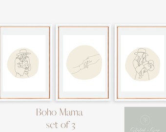 Lijntekeningen moeder en baby l Moederdag afdrukbaar l moeder en baby cadeau l minimalistische lijntekeningen l boho mama cadeau