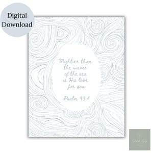 Mightier Than the Waves print l Ocean Nursery l Waves Bible Verse Print l Bible Verse Nursery Print l Surfing Nursery Print l Christian art