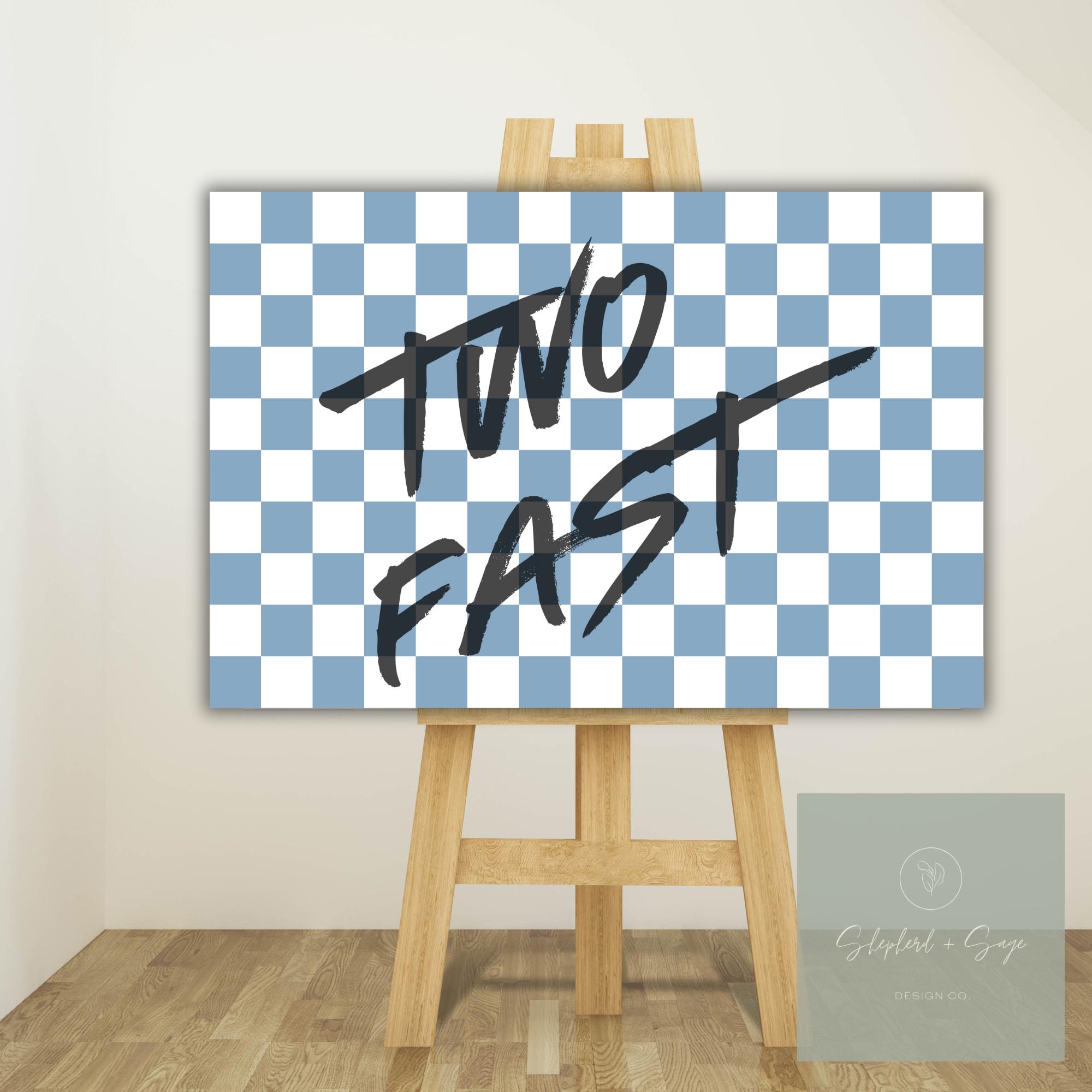 Two Fast Race Car Banner Printable L Blue Checkered Flag L Digital ...
