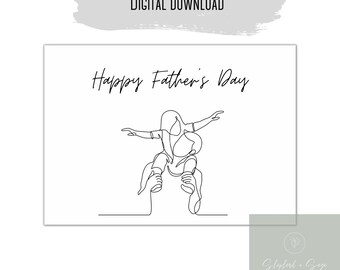 Tarjeta del Día del Padre | Dibujo lineal de padre e hija | Tarjeta para papá e hija | Tarjeta digital del Día del Padre | Niña y su papá | Dibujo lineal | Padre e hija