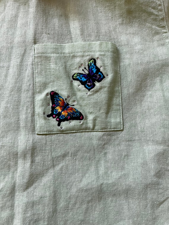 Butterfly Embroidered Green Shirt - image 6