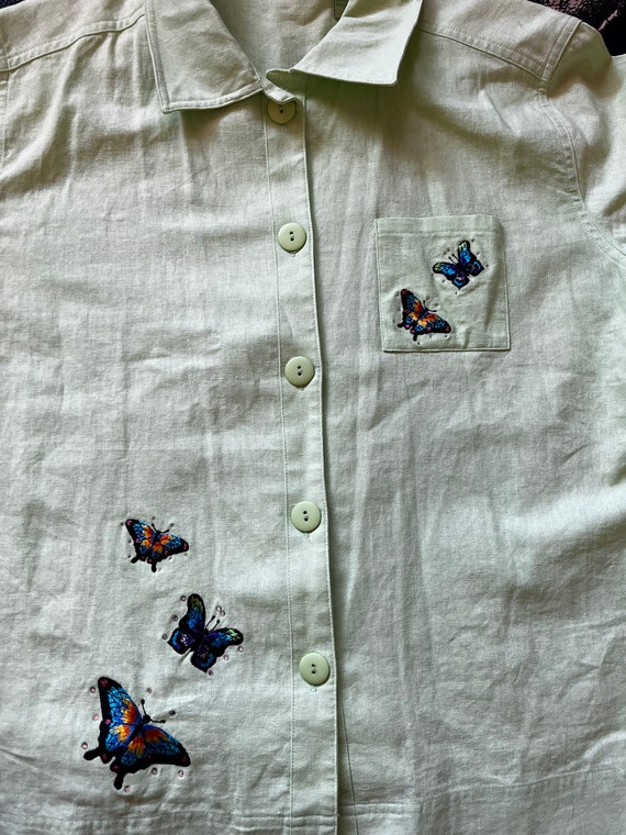 Butterfly Embroidered Green Shirt - image 7