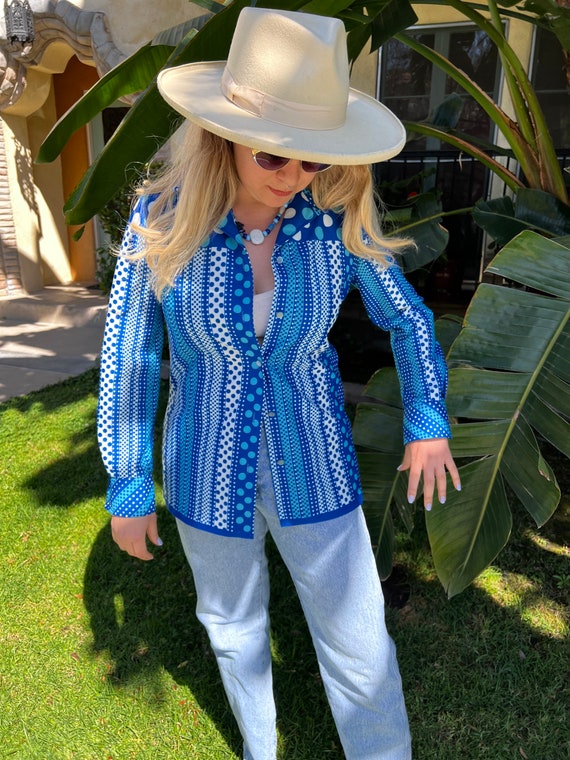 70s Dagger Collar Abstract Print Buttondown - image 2