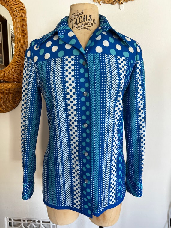 70s Dagger Collar Abstract Print Buttondown - image 6