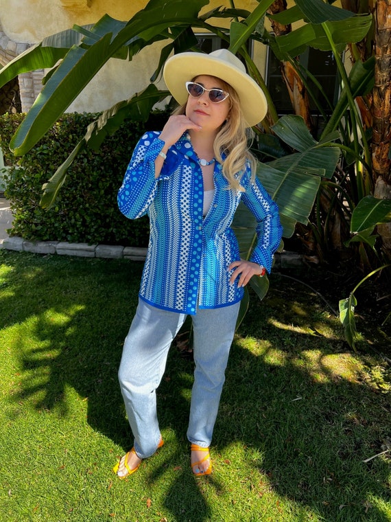 70s Dagger Collar Abstract Print Buttondown - image 1