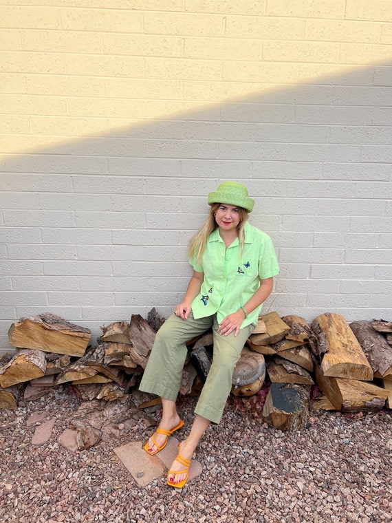 Butterfly Embroidered Green Shirt