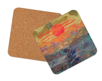 Ocean Sunrise Print Coaster, Cork-Back Drink Coaster