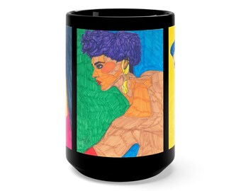 Collectable Artist Mugs - Painted Ladies Print - Designer Black Mug - Extra Large Coffee Cup - Everyday Gifts - Gift Ideas - Gift Mugs