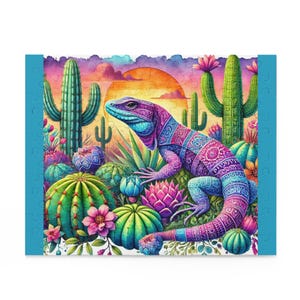 Colorful Lizard Puzzle – Vibrant Desert Wildlife Watercolor | 500-Piece Jigsaw for Adults | Unique Animal Art Gift & Home Decor