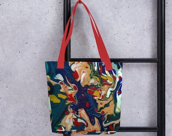 Paint Pour Tote Bag - Casual Tote Bag - Book Bag – School Bag – Travel Bag – Reusable Bag – Shopping Bag – Conversation Bag